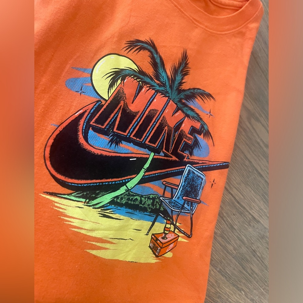 Men’s Nike S/S T-Shirt, Palm Tree & Beach Print 637586-YFB Orange Size XL - Picture 11 of 11